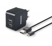 Philips универсално зарядно устройство за 2 USB устройства, 5 V, 3.1 A, вкл. USB кабел