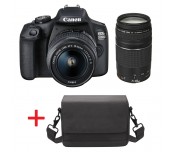 Canon EOS 2000D, black + EF-s 18-55mm f/3.5-5.6 IS II + EF 75-300 mm f/4.0-5.6 III + Canon BAG Shoulder SB100, Black