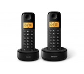 Philips безжичен телефон с 2 слушалки, черен