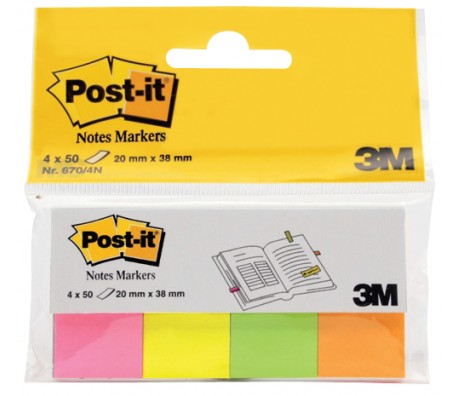 ИНДЕКСИ САМОЗАЛЕПВАЩИ 3М POST-IT 20/38 200БР 4 ЦВЯТА