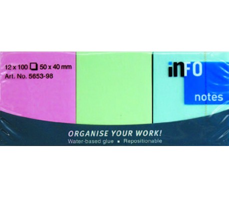 САМОЗАЛЕПВАЩИ ЛИСТЧЕТА INFO NOTES 50/40ММ 1х100Л МИКС ПАСТЕЛ