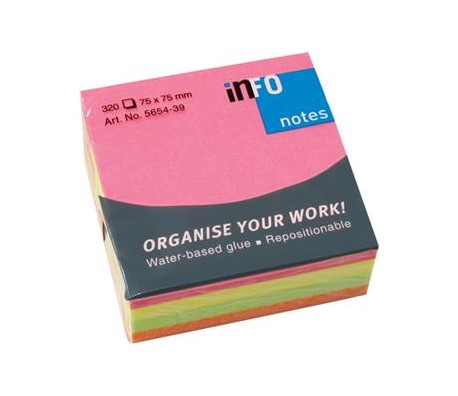 САМОЗАЛЕПВАЩИ ЛИСТЧЕТА INFO NOTES 75/75ММ 320Л 4 ЦВЯТА х 80БР НЕОН