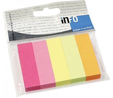 ИНДЕКСИ INFO NOTES 25/50MM 500Л 5 ЦВЯТА ХАРТИЕНИ НЕОН