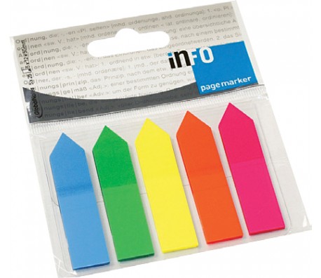 ИНДЕКСИ INFO NOTES 12/50MM 125Л 5 ЦВЯТА PVC СТРЕЛКА НЕОН