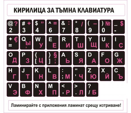 СТИКЕР САМОЗАЛЕПВАЩИ КИРИЛИЦА ЗА ТЪМНА КЛАВИАТУРА