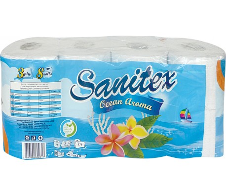 ТОАЛЕТНА ХАРТИЯ SANITEX OCEAN 8БР 3ПЛ