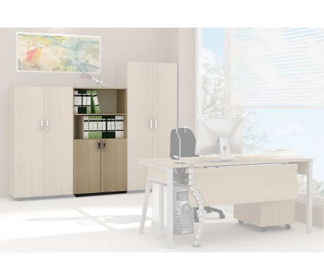 ШКАФ I-OFFICE С 2 ВРАТИ 1/2 ОТКРИТИ РАФТОВЕ 800/400/1590ММ