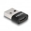 Адаптер Delock, USB 2.0, USB Type-A мъжко - USB Type-C женско, Черен