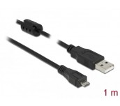 Кабел DeLock, USB-A мъжко - MicroUSB-B мъжко, USB 2.0, 1 м, Черен