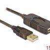 Удължителен кабел DeLock, USB-A женско - USB-A мъжко, USB 2.0, 15 м, Черен