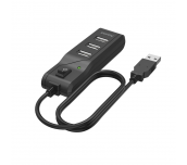 USB хъб HAMA, С бутон вкл./изкл., USB 2.0, 1:4, 480 Mbit/s, черен