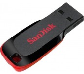 USB памет SanDisk Cruzer Blade, 64GB, USB 2.0, Черен-Червен