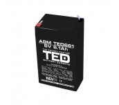 Оловна Батерия TED ELECTRIC, 6V, 6.1Ah, 70/ 47/ 100 mm, AGM