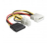 Кабел DeLock Power Molex 4 pin мъжко към SATA 15 pin женско + P4 мъжко, 15 cm