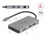 Докинг станция Delock USB-C - Dual HDMI, USB 3.2, SD, LAN, PD3.0 Сив