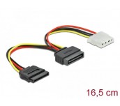 Кабел DeLock SATA 15 pin мъжко към Molex 4 pin женско + SATA 15 pin женско