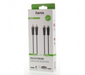 Удължителен аудио кабел HAMA 2 x Чинч мъжко - 2 x Чинч женско, 1.5 м, Черен