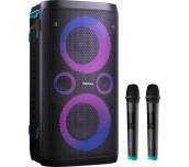 Hisense Party Rocker One Plus (HP110) Bluetooth Speaker with 300W Power, Built-in Woofer, Karaoke Mode, Built-in Wireless Charging Pad, AUX Input and Output, USB, 15 Hour Long-Lasting Battery 4 x 2500Ah, 2x mics included