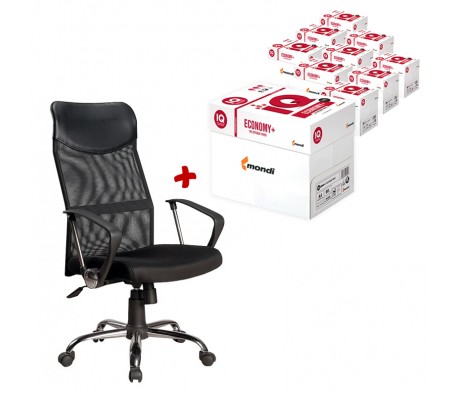 50 ПАКЕТА КОПИРНА ХАРТИЯ IQ ECONOMY PLUS A4 80Г 500Л + ДИРЕКТОРСКИ СТОЛ MILAN МЕШ/ЕКО КОЖА ЧЕРЕН