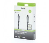 Оптичен аудио кабел HAMA 205140, ODT plug (Toslink), Метални накрайници, 3 м, Черен