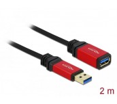 Удължителен кабел Delock USB-A мъжко - USB-А женско, 2 м, Premium, Екраниран, Черен