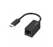 Мрежов адаптер HAMA, USB-C мъжко - RJ-45 женско, Gigabit, Черен