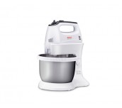 Tefal HT312138, Quick mix Hand Mixer with bowl, 300 W, 5 Speeds + turbo, 2 Beaters, 2 Dough hooks, automatic rotating bowl, white & inox standbowl