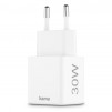 HAMA Бързо мини Gan зарядно, 30 W, 1x USB-C, 1x USB-A, PD, бял