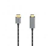 Кабел HAMA, DisplayPort мъжко - HDMI мъжко, Ultra-HD, 4K@60 Hz, 1.5м, Алуминий, Позлатени конектори, Черен