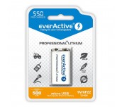 Акумулаторна Батерия R22 9V LiIon 500mAh/550 precharged +Usb-C  1бр. в опаковка EVERACTIVE