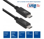 Кабел ACT USB-C - USB-C, 0.8 м / USB4, 40Gbps, 240W, сертифициран USB-IF