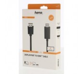 Кабел HAMA 200712, DisplayPort v.1.2 мъжко - HDMI мъжко, Ultra-HD, 4K, 1.5м, Черен