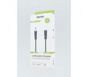 Аудио удължителен кабел HAMA, 3.5мм жак мъжко - 3.5мм жак женско, 3м, Черен