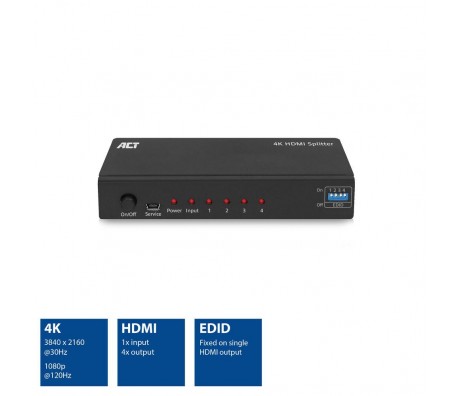HDMI Сплитер ACT AC7831, 1 вход 4 изхода., 4K, Черен