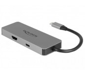 Докинг станция Delock USB-A, USB-C, HDMI, SD, Micro SD, PD, 4K, Подсветка, Сив