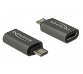Адаптер Delock, USB 2.0, Micro-B мъжко - USB Type-C женско, Черен