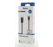 Кабел HAMA USB 2.0- micro USB, Позлатени конектори, 0.75 м., 480 Mbit / сек, Черен