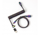 Кабел за клавиатура Keychron Colorful Premium Coiled Angled, USB-C - USB-C, Rainbow Plated Black