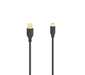 Кабел Hama Flexi-Slim USB-C - USB-A 2.0 мъжко, 0.75м,тънък, позлатен, черен