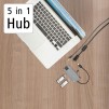 5-портов хъб USB-C HAMA Multiport, 2 x USB-A, 1 x USB-C, 1 x HDMI, 1х LAN, Сив