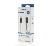 Удължителен кабел HAMA, USB-A женско - USB-A мъжко, 3 м, 480 Mbit/s, Черен