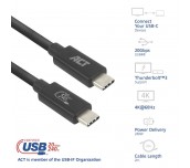 ACT Кабел USB-C - USB-C, 2 м / USB4, 20Gbps, 240W, сертифициран USB-IF
