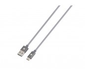 Кабел Skross, USB-A - USB-C, Метална оплетка, 1.20 м, Сив