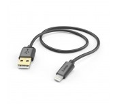 Кабел HAMA USB-A - Lightning 1.5м, позл.конектори,черен
