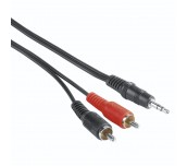Аудио кабел HAMA, 3.5 mm жак мъжко - 2 x Чинч мъжко, 5м, Черен
