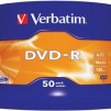 DVD-R VERBATIM 16X 4.7GB ШПИНДЕЛ 50 БР