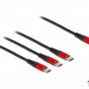 Кабел за зареждане Delock  3 в 1, USB-C - 3 x USB-C, 1м, Черен/Червен