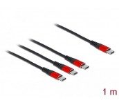 Кабел за зареждане Delock  3 в 1, USB-C - 3 x USB-C, 1м, Черен/Червен