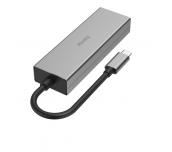 4-портов хъб USB-C HAMA, 2 x USB-A, USB-C, LAN/Ethernet, Сив