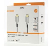 Оптичен активен кабел HAMA Optical, HDMI мъжко - HDMI мъжко, Ethernet, 4K, 10м, Позл.конектори, Черен